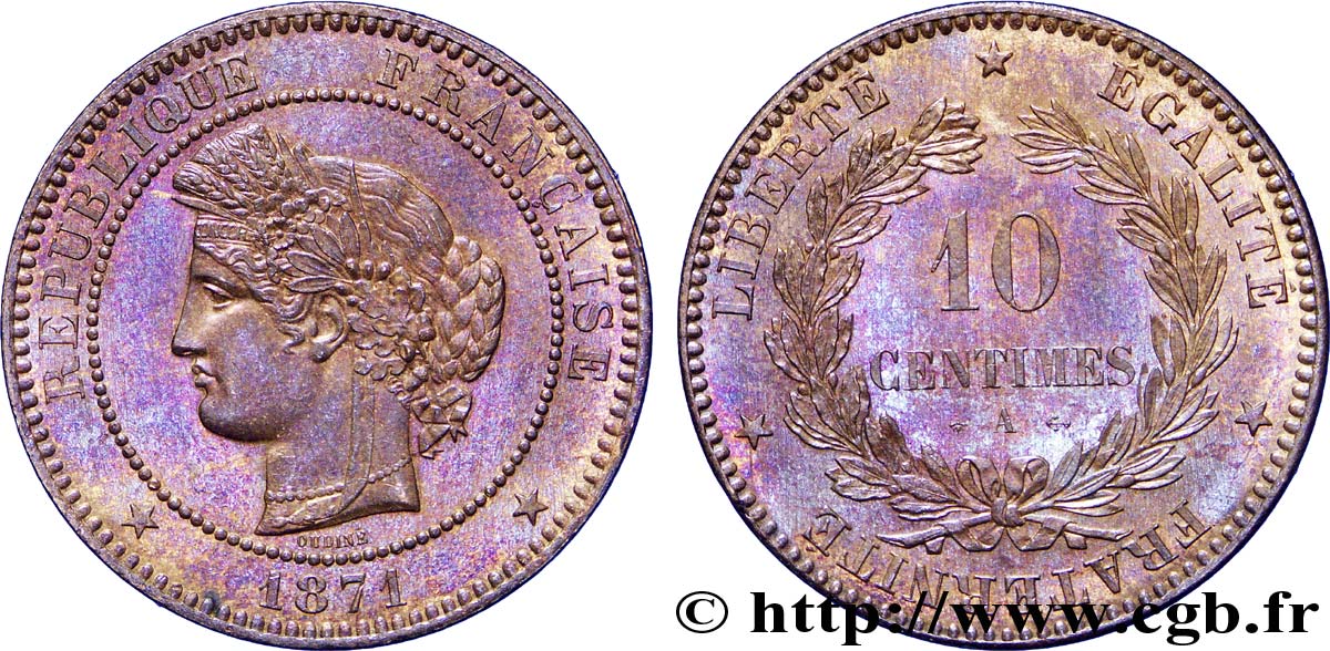 10 centimes Cérès 1871 Paris F.135/6 SUP62 
