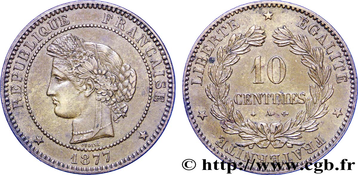 10 centimes Cérès 1877 Paris F.135/18 TTB50 