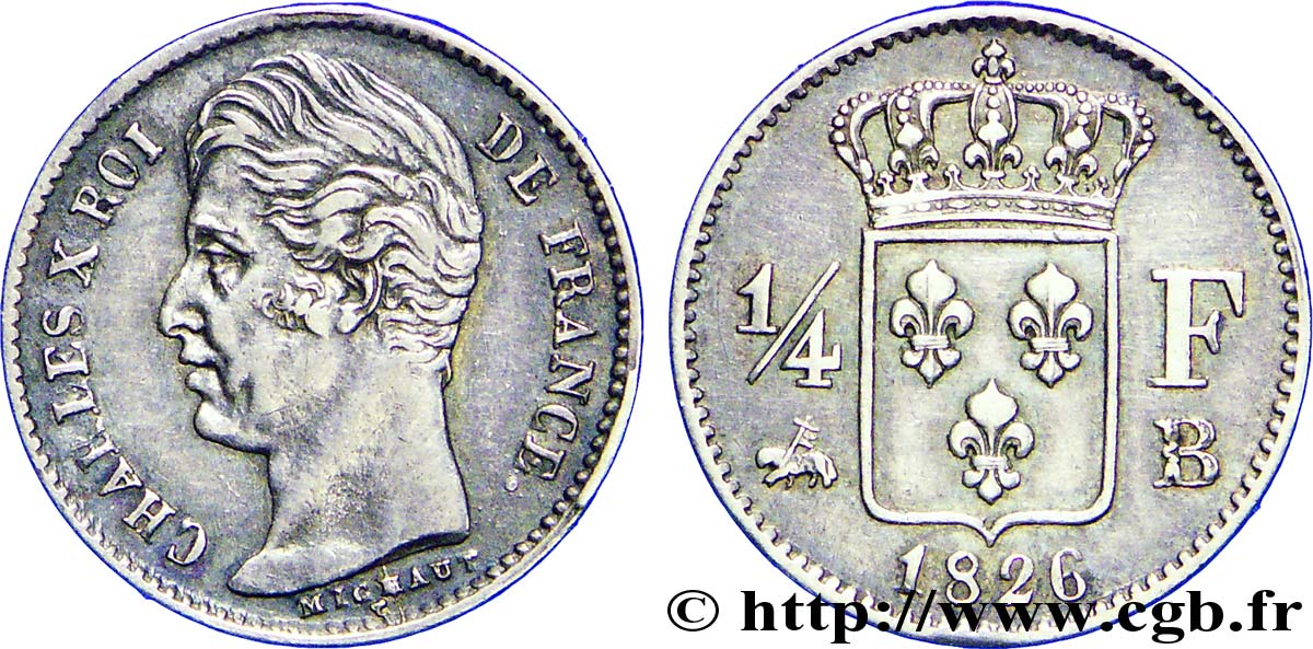 1/4 franc Charles X 1826 Rouen F.164/3 XF42 