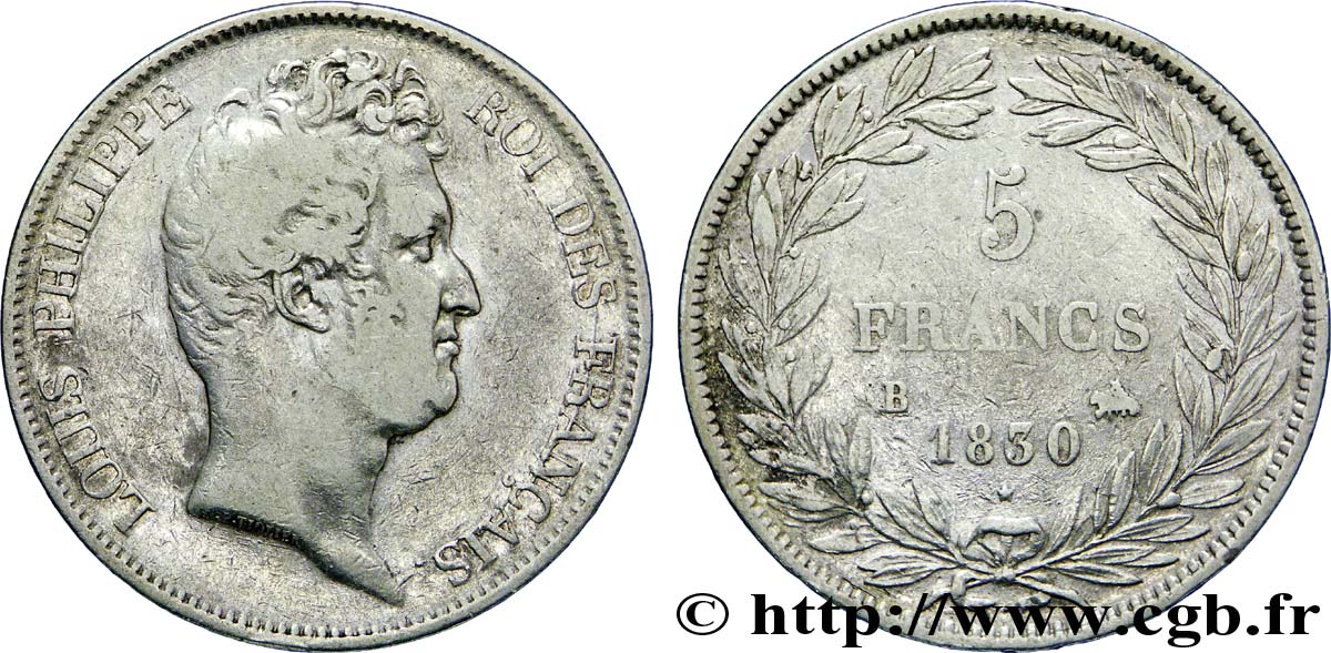5 francs type Tiolier sans le I, tranche en creux 1830  Rouen F.313/2 S20 