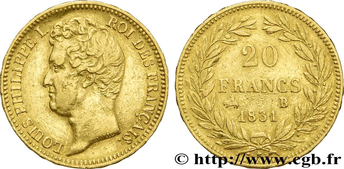 20 francs or Louis-Philippe, Tiolier, tranche inscrite en relief 1831 Rouen F.525/3 TTB40 