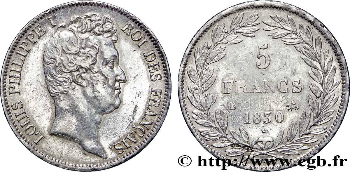 5 francs type Tiolier avec le I, tranche en creux 1830 Rouen F.315/2 TTB48 