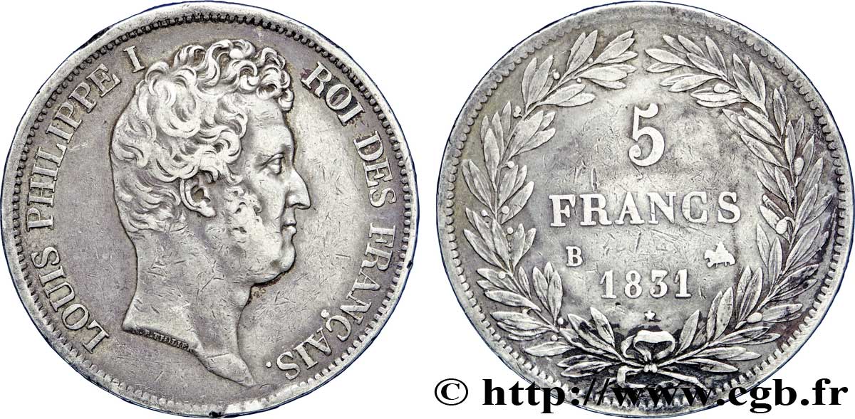 5 francs type Tiolier avec le I, tranche en relief 1831 Rouen F.316/3 TTB45 