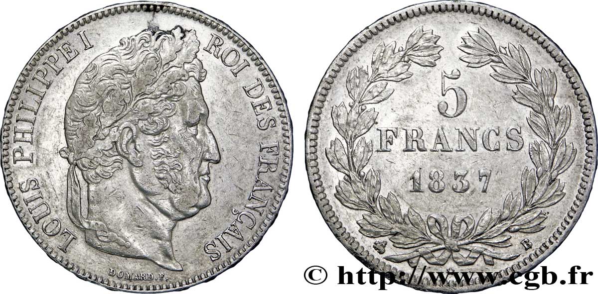 5 francs IIe type Domard 1837 Rouen F.324/62 TTB50 