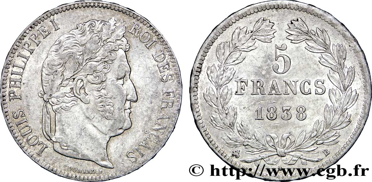 5 francs IIe type Domard 1838 Rouen F.324/69 AU54 