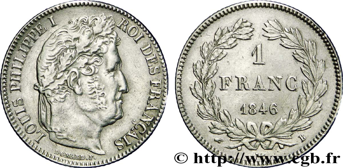 1 franc Louis-Philippe, couronne de chêne 1846 Rouen F.210/106 AU50 