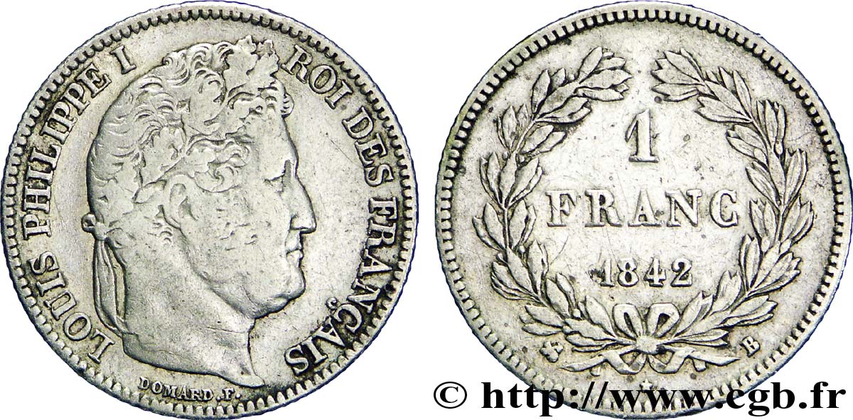 1 franc Louis-Philippe, couronne de chêne 1842 Rouen F.210/86 BC25 