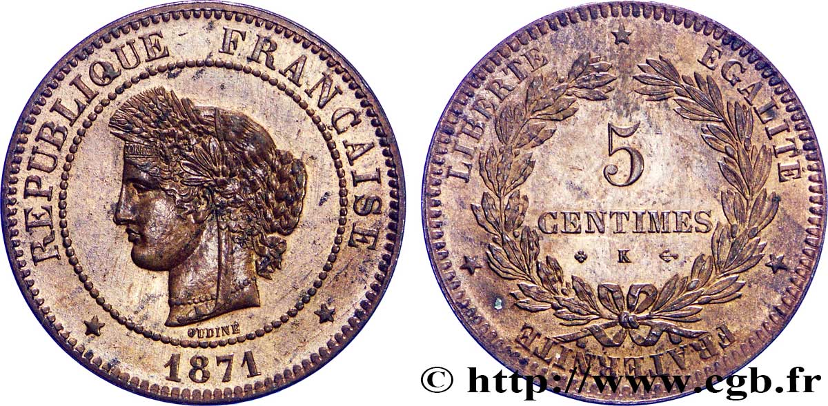 5 centimes Cérès 1871 Bordeaux F.118/3 SUP62 