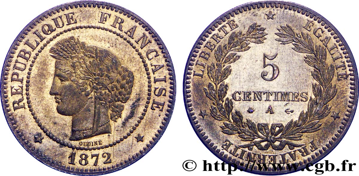 5 centimes Cérès, petit A 1872 Paris F.118/5 SUP58 