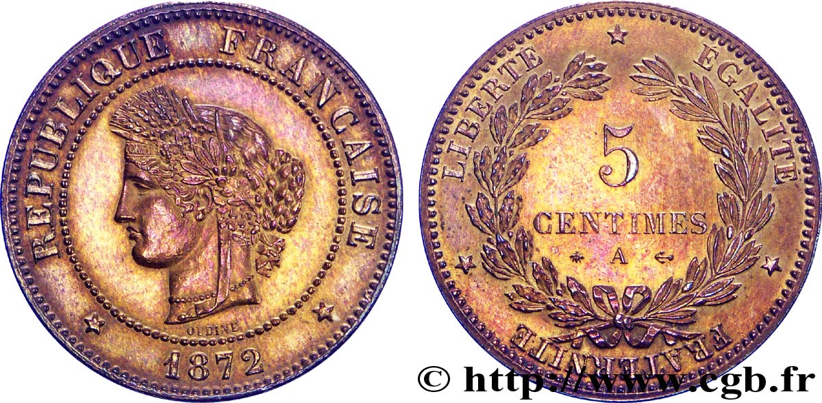 5 centimes Cérès 1872 Paris F.118/5 VZ58 