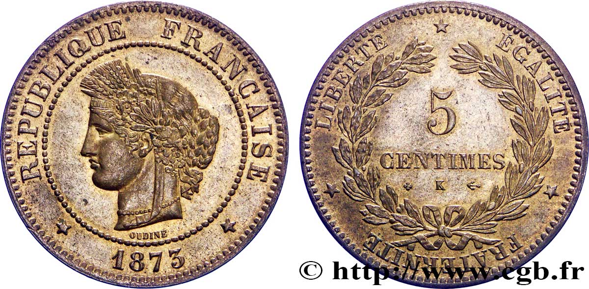 5 centimes Cérès 1873 Bordeaux F.118/8 EBC58 