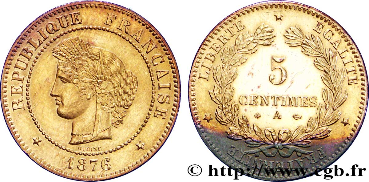 5 centimes Cérès 1876 Paris F.118/13 AU50 