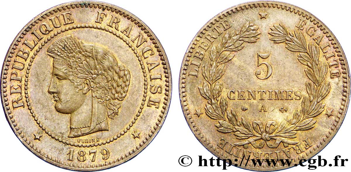 5 centimes Cérès 1879 Paris F.118/20 EBC58 