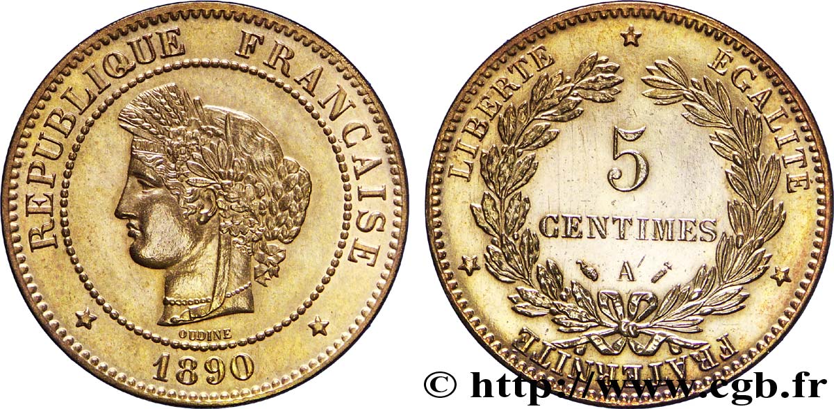 5 centimes Cérès 1890 Paris F.118/32 fST63 