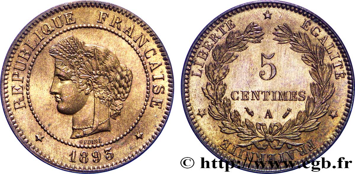 5 centimes Cérès 1893 Paris F.118/35 SPL62 