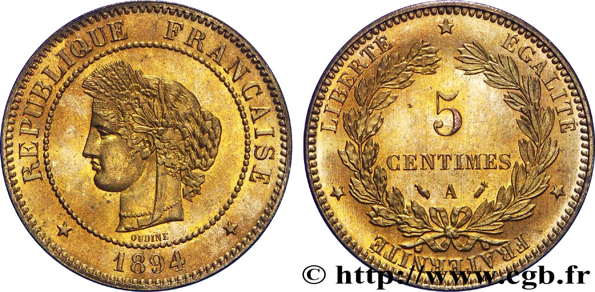5 centimes Cérès 1894 Paris F.118/36 SPL64 