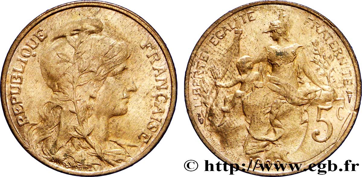 5 centimes Daniel-Dupuis 1909  F.119/20 VZ60 