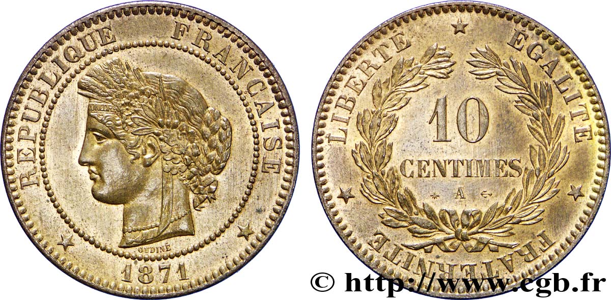 10 centimes Cérès 1871 Paris F.135/5 SUP60 