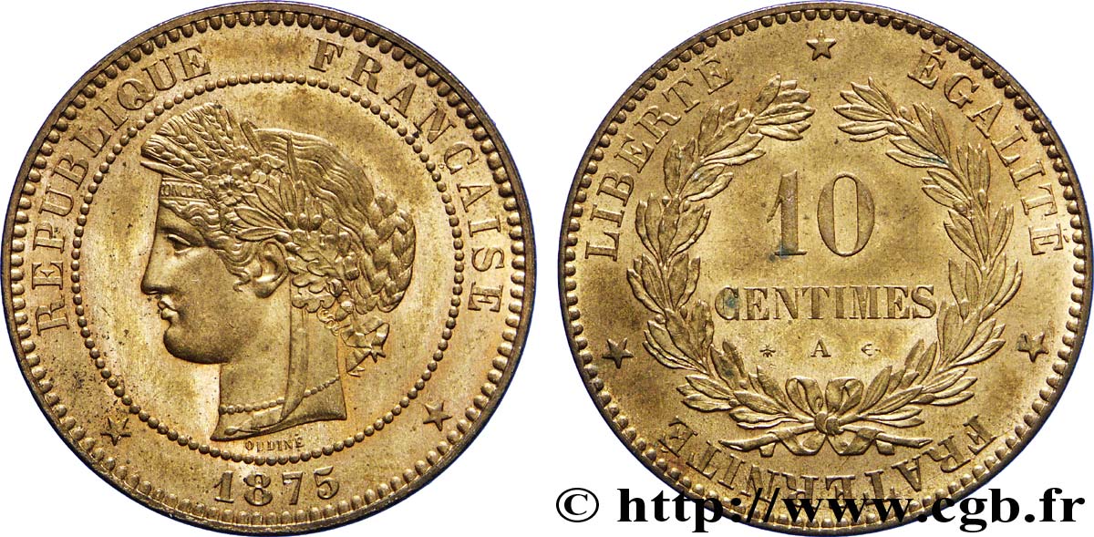 10 centimes Cérès 1875 Paris F.135/14 fST64 