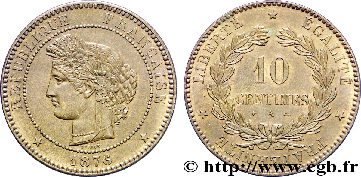 10 centimes Cérès 1876 Paris F.135/16 AU58 