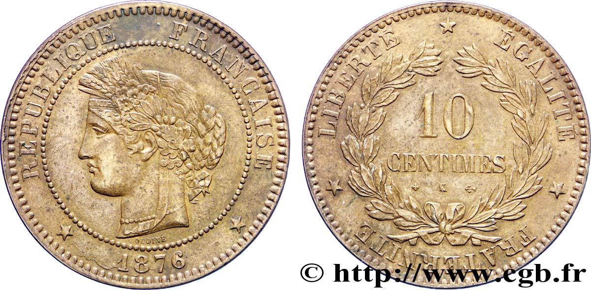 10 centimes Cérès 1876 Bordeaux F.135/17 SS50 
