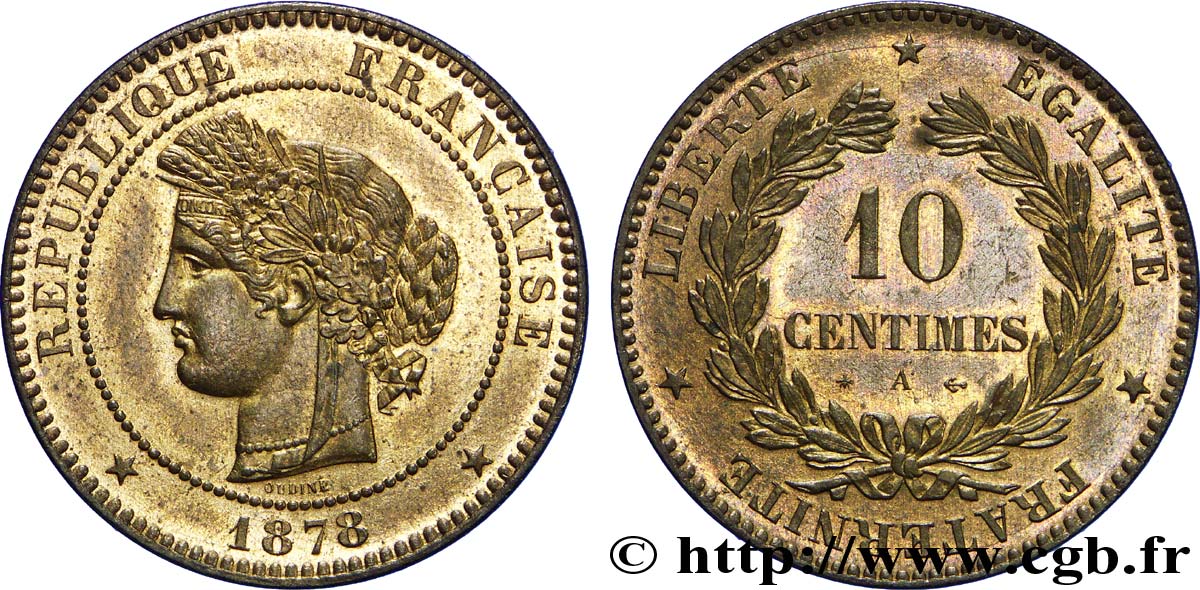 10 centimes Cérès 1878 Paris F.135/20 SPL60 