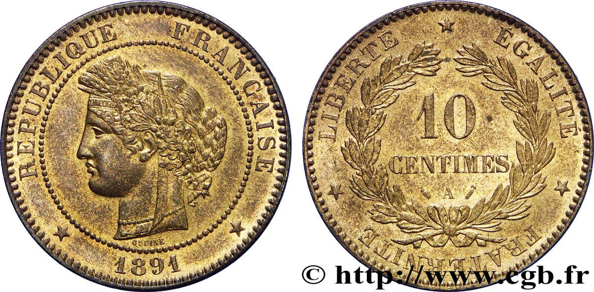10 centimes Cérès 1891 Paris F.135/36 VZ62 