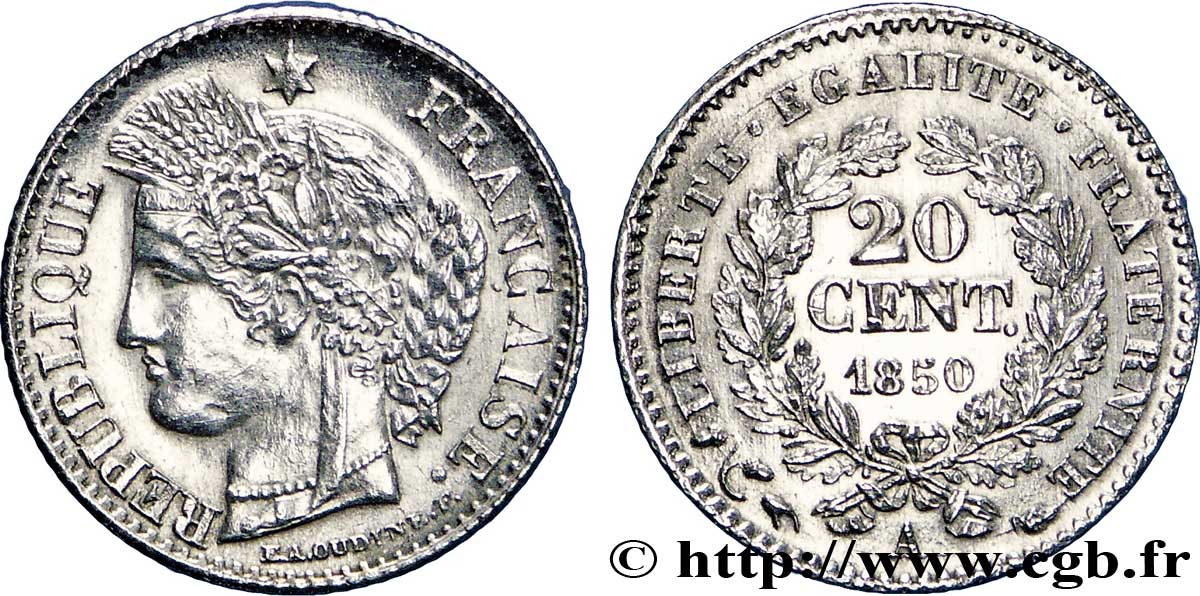 20 centimes Cérès, IIe République 1850 Paris F.146/3 SUP60 