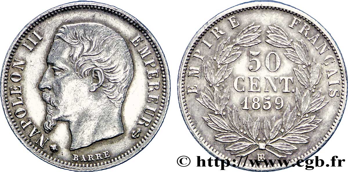 50 centimes Napoléon III, tête nue 1859 Strasbourg F.187/11 SS53 