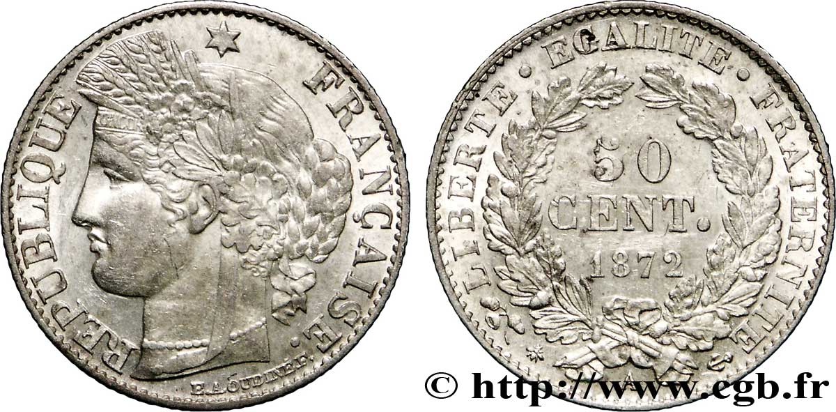 50 centimes Cérès, IIIe République 1872 Paris F.189/3 VZ62 