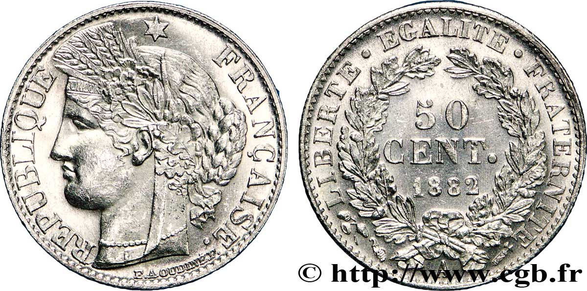 50 centimes Cérès, IIIe République 1882 Paris F.189/10 MS60 