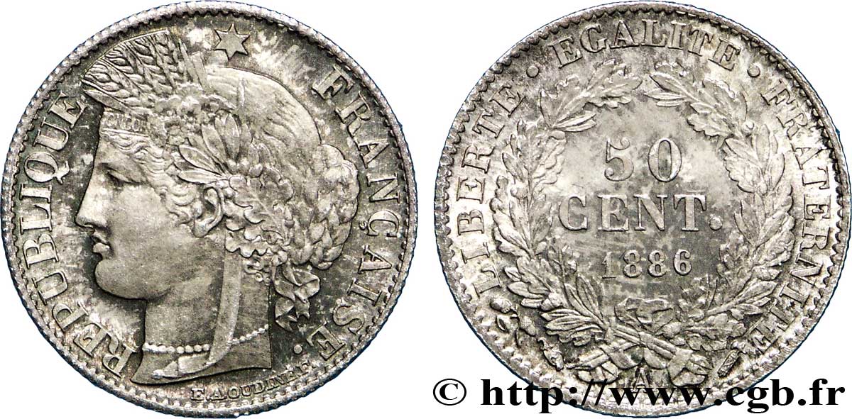 50 centimes Cérès, IIIe République 1886 Paris F.189/11 FDC65 