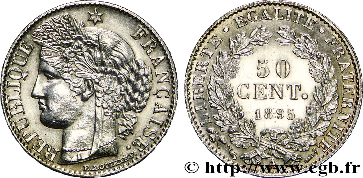 50 centimes Cérès, Troisième République 1895 Paris F.189/16 EBC58 