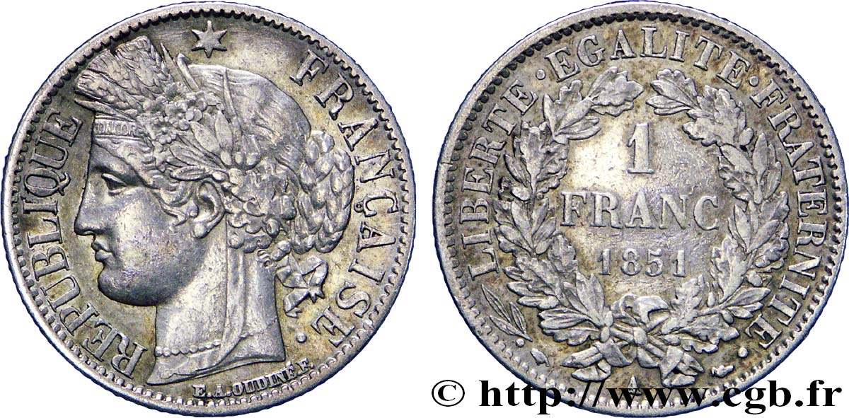 1 franc Cérès, IIe République 1851 Paris F.211/9 MBC48 