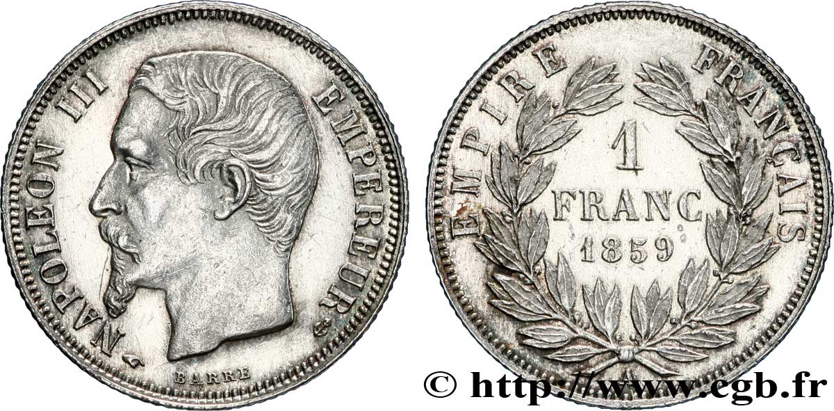 1 franc Napoléon III, tête nue  1859 Paris F.214/12 VZ62 