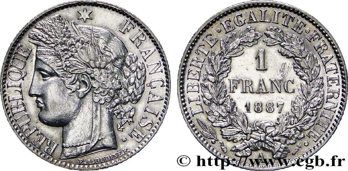 1 franc Cérès, Troisième République 1887 Paris F.216/9 AU57 
