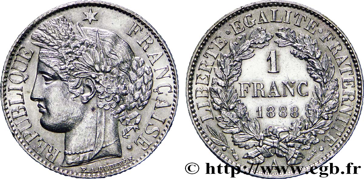 1 franc Cérès, Troisième République 1888 Paris F.216/10 SUP58 