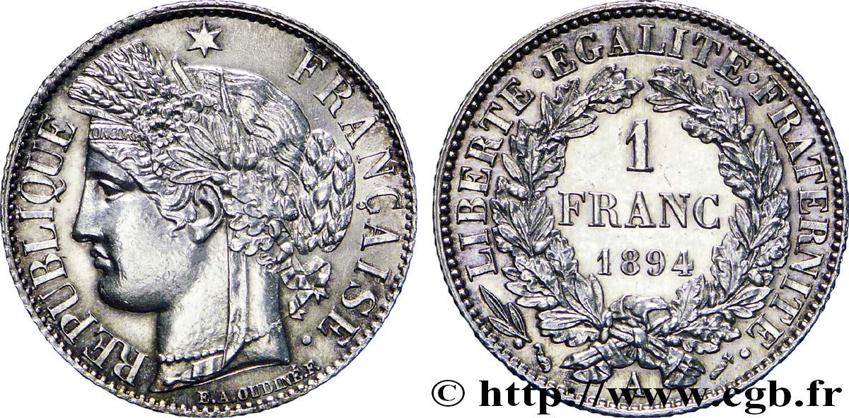 1 franc Cérès, Troisième République 1894 Paris F.216/12 SUP60 