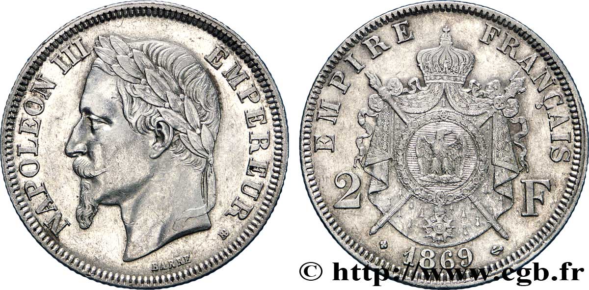 2 francs Napoléon III, tête laurée 1869 Strasbourg F.263/11 TTB53 