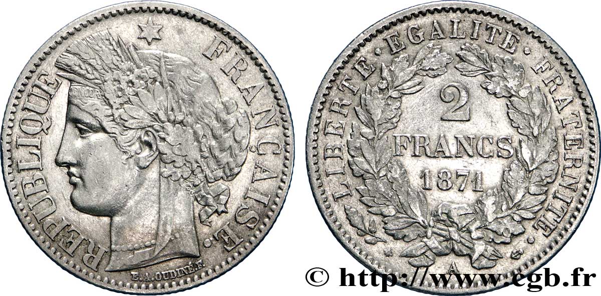 2 francs Cérès, avec légende 1871 Paris F.265/4 TTB50 