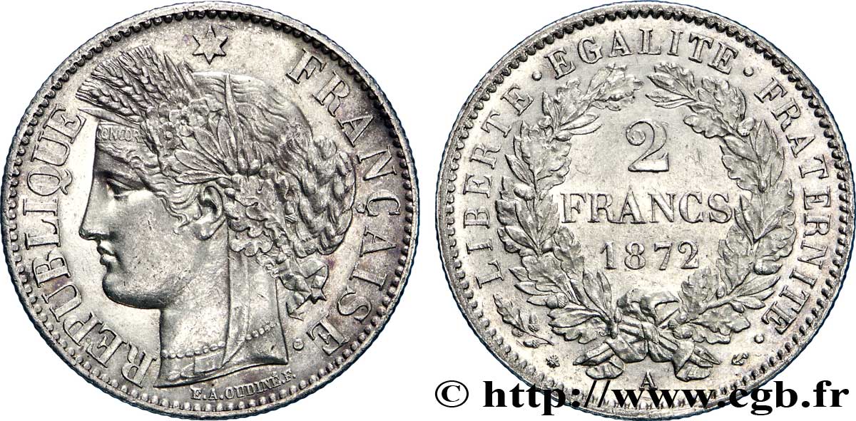 2 francs Cérès, avec légende 1872  Paris F.265/8 TTB53 
