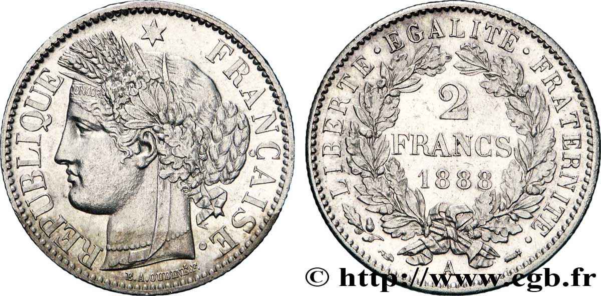 2 francs Cérès, avec légende 1888 Paris F.265/14 SPL60 