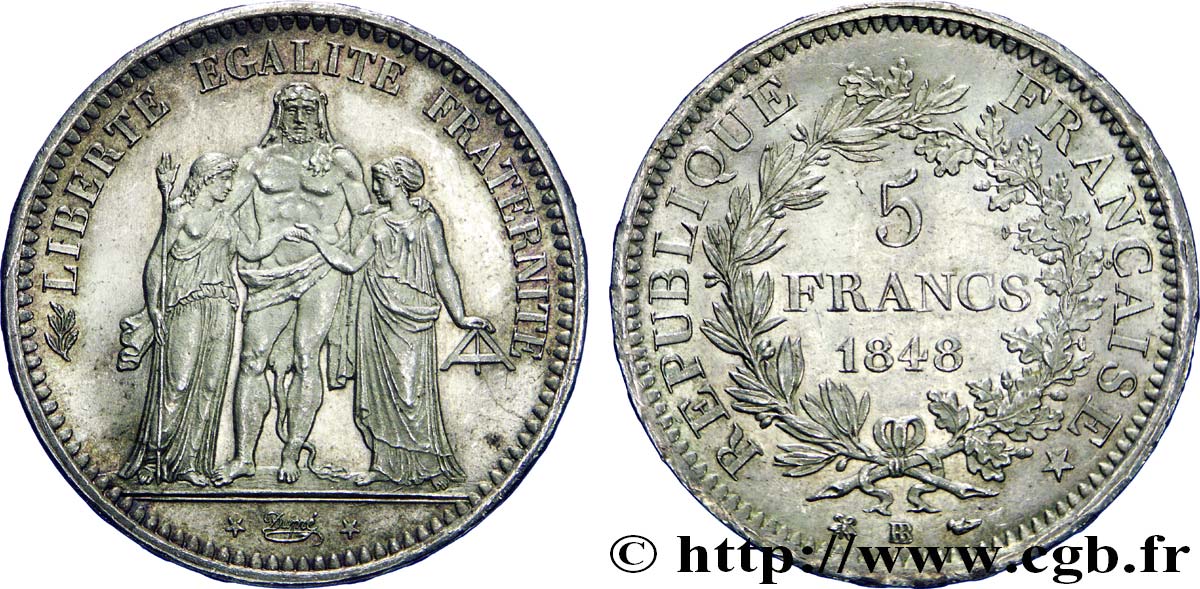 5 francs Hercule, IIe République 1848 Strasbourg F.326/2 MS63 