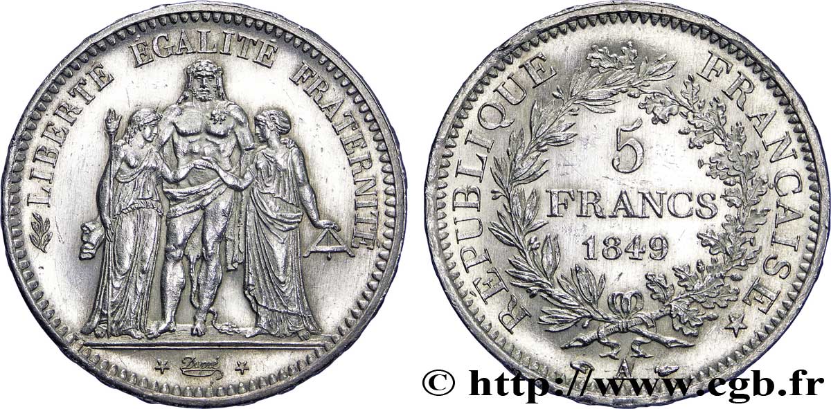> Make offer AA740 Rare France 5 Francs Hercule 1849 A Paris Argent PCGS MS66 