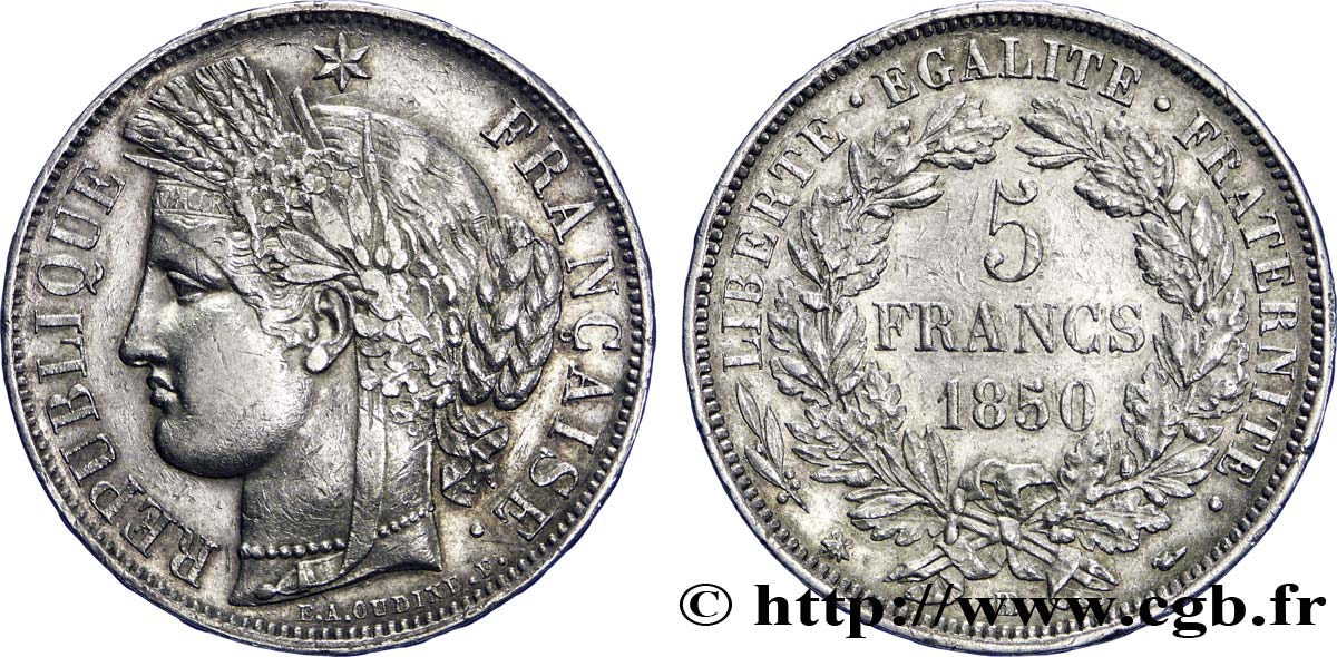 5 francs Cérès, IIe République 1850 Strasbourg F.327/5 TTB48 