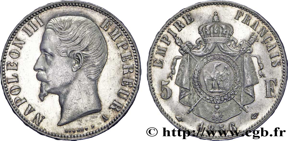 5 francs Napoléon III, tête nue 1856 Paris F.330/6 EBC57 