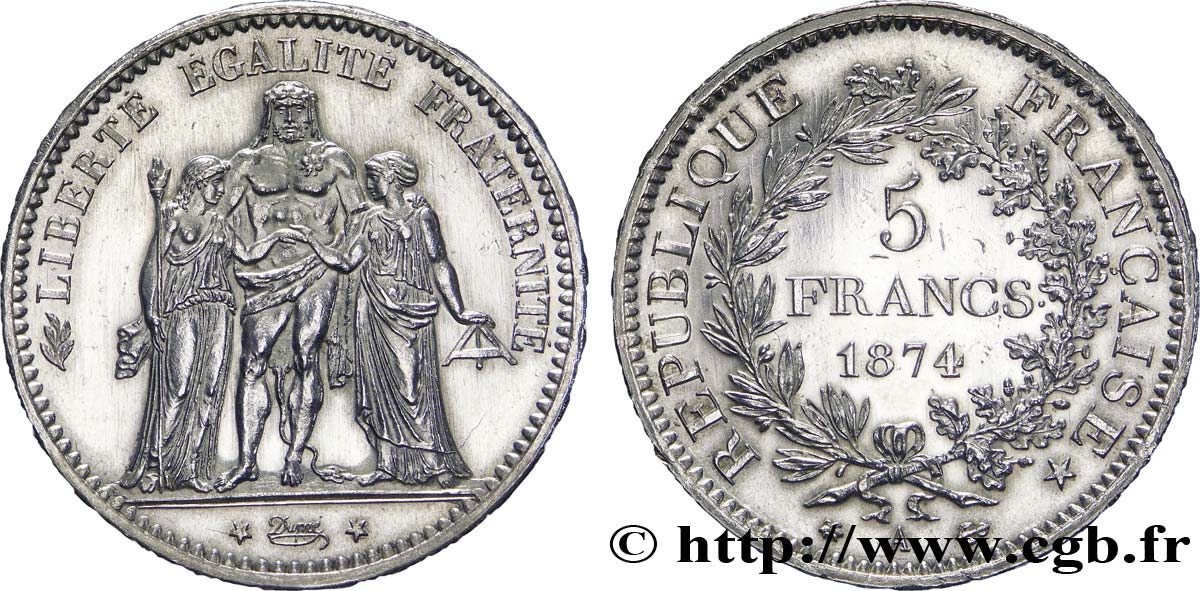 5 francs Hercule 1874 Paris F.334/12 EBC62 
