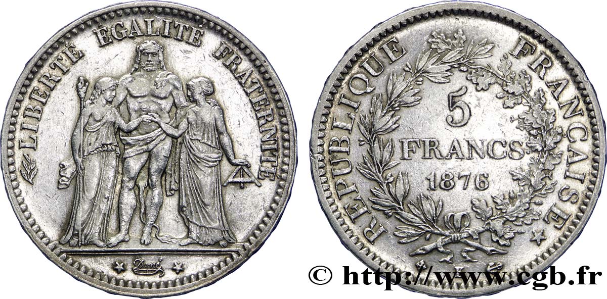 5 francs Hercule 1876 Bordeaux F.334/18 SS42 