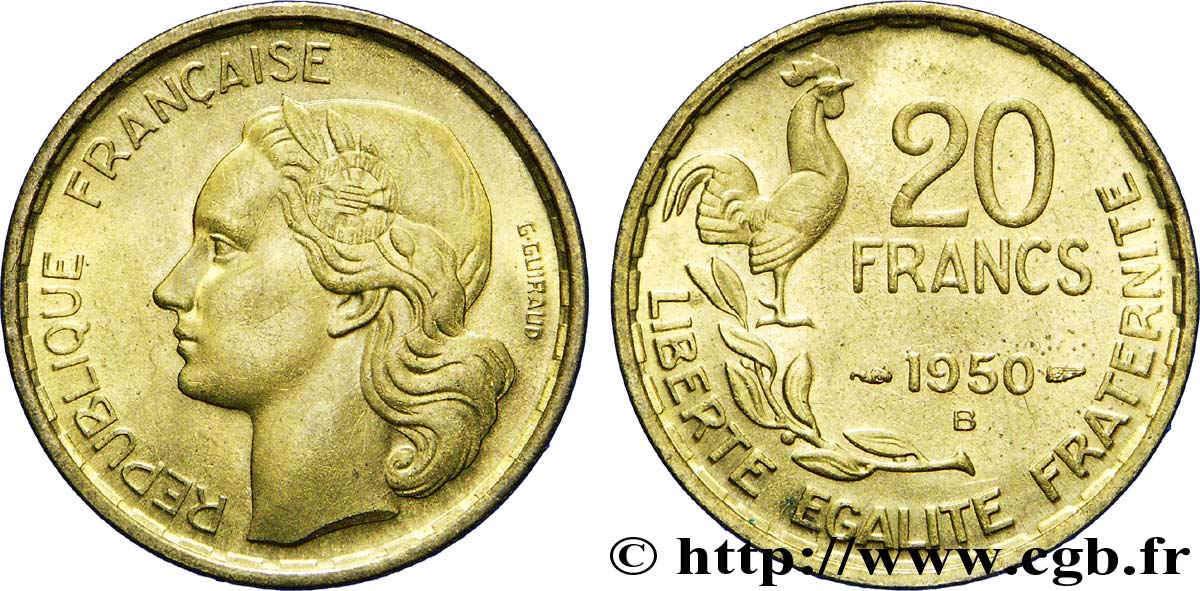 20 francs G. Guiraud, 3 faucilles 1950 Beaumont-Le-Roger F.402/5 SUP59 