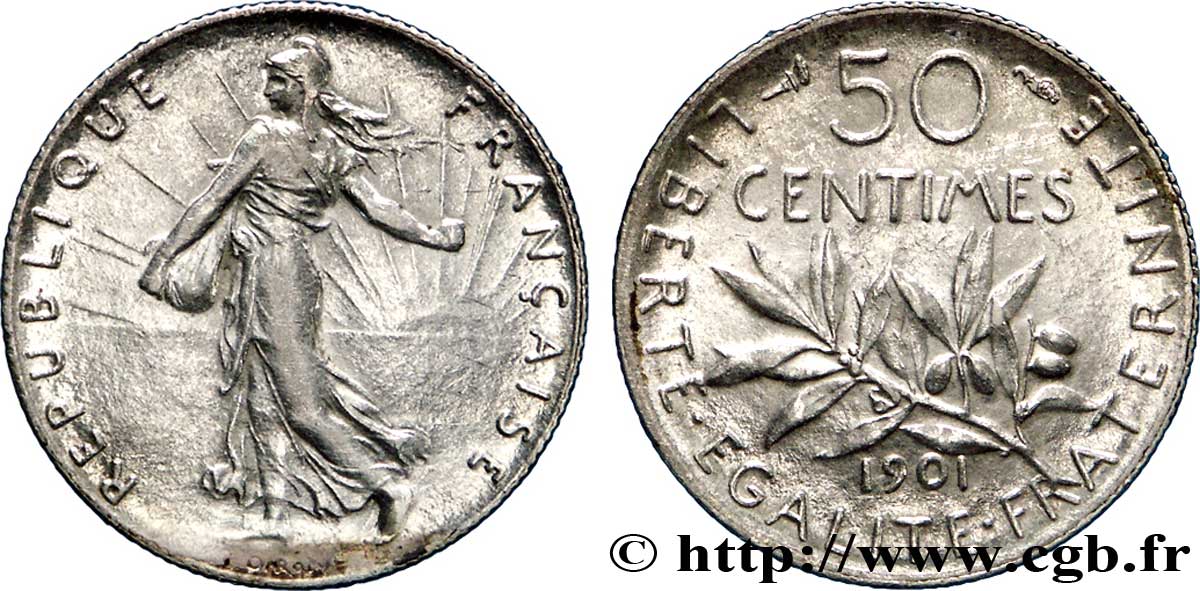 50 centimes Semeuse 1901  F.190/8 AU55 